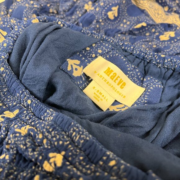 Maeve by Anthropologie Blue Floral Puff-Sleeve Cutout Back Mini Dress Size XS - Picture 3 of 6